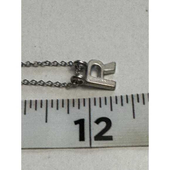 Silver Tone Initial R Pendant Necklace 24 Inch Chain Personalized Letter Pendant - Picture 3 of 7